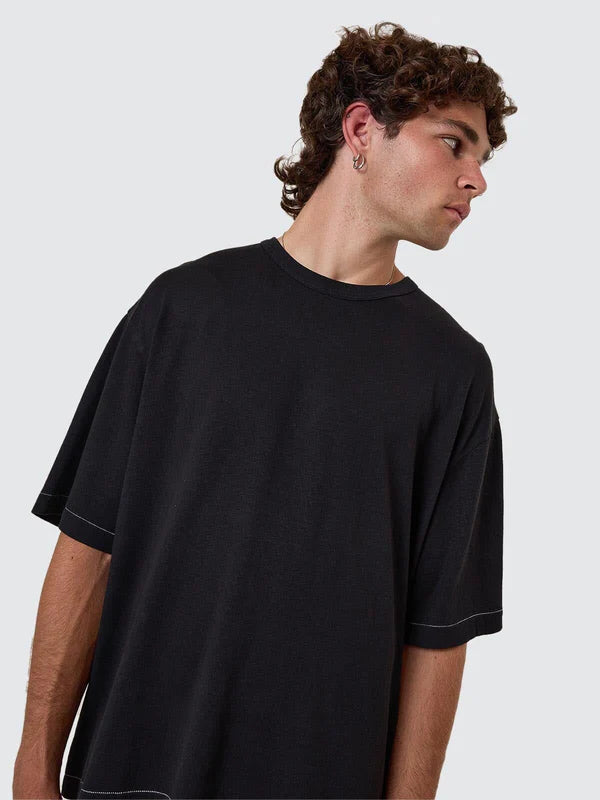 HEMP THRILLS EMBRO CONTRAST STITCH BOX FIT OVERSIZE SHORT TEE