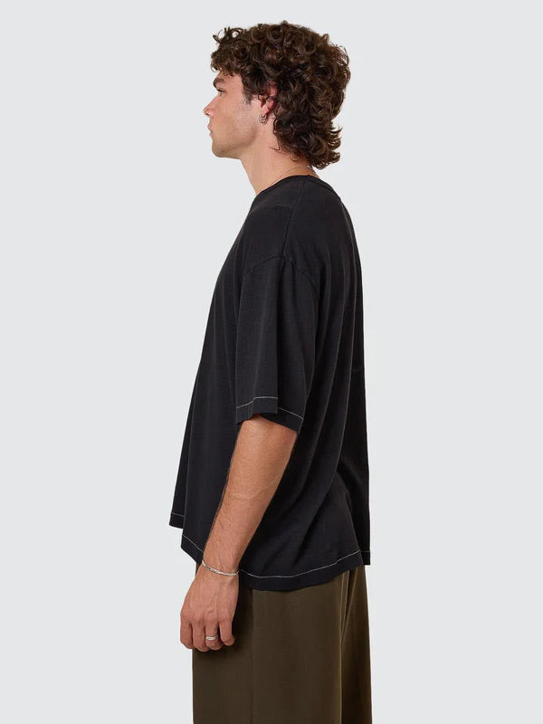 HEMP THRILLS EMBRO CONTRAST STITCH BOX FIT OVERSIZE SHORT TEE