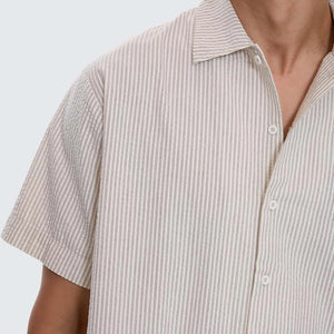 BEAUTY AROUND US SHORT SLEEVE STRIPE WORK SHIRT