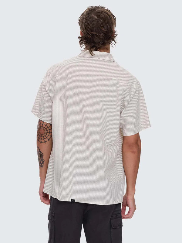 BEAUTY AROUND US SHORT SLEEVE STRIPE WORK SHIRT