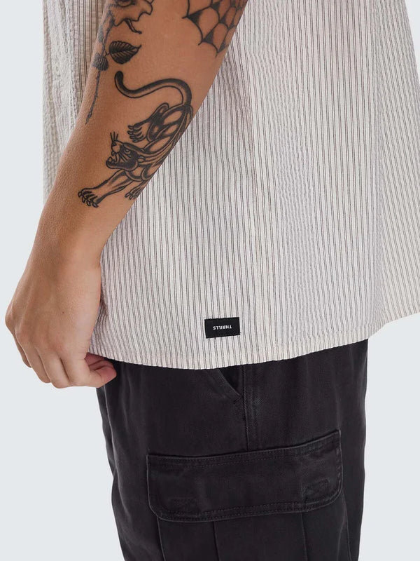 BEAUTY AROUND US SHORT SLEEVE STRIPE WORK SHIRT