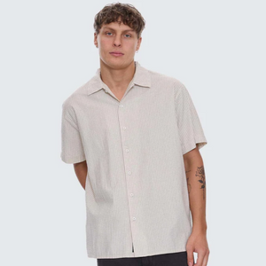 BEAUTY AROUND US SHORT SLEEVE STRIPE WORK SHIRT
