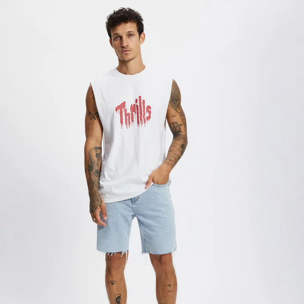 ONCE BITTEN TWICE SHY MERCH FIT MUSCLE TEE