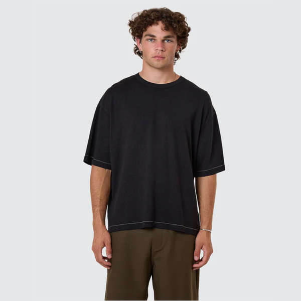 HEMP THRILLS EMBRO CONTRAST STITCH BOX FIT OVERSIZE SHORT TEE