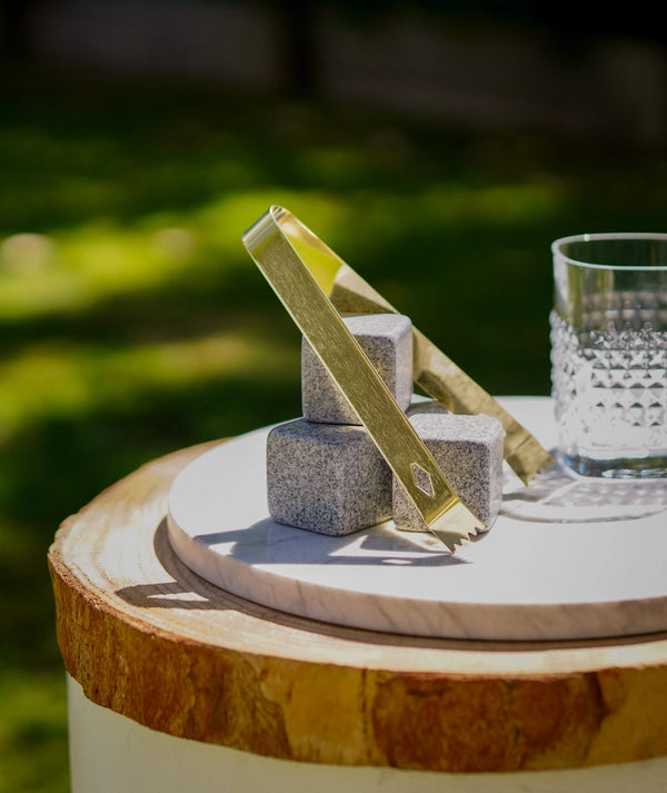 WHISKEY STONE SET WITH TONGS