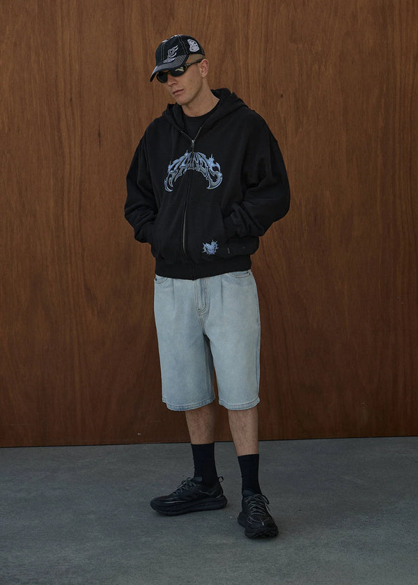 FAST FORWARD DENIM ULTRA BAGGY PLEATED SHORT