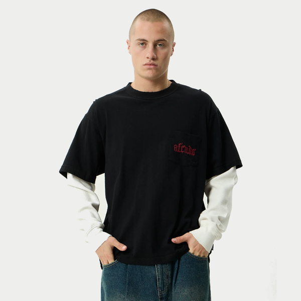 DROP ZONE LAYERED WAFFLE BOXY TEE