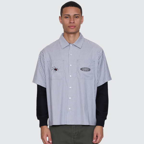 WEB OF DECEIT CROPPED WORK SHIRT